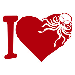 I love octopus heart symbol logo cute squid animal Isolated Vector Graphic Design Illustration
