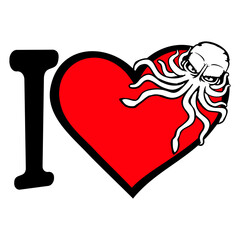 I love octopus heart symbol logo cute squid animal Isolated Vector Graphic Design Illustration
