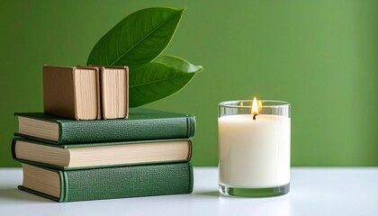 Serene Reading Nook: Books, Candle, and Greenery