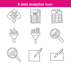 data analytics line art icon set full editable stroke with heading 