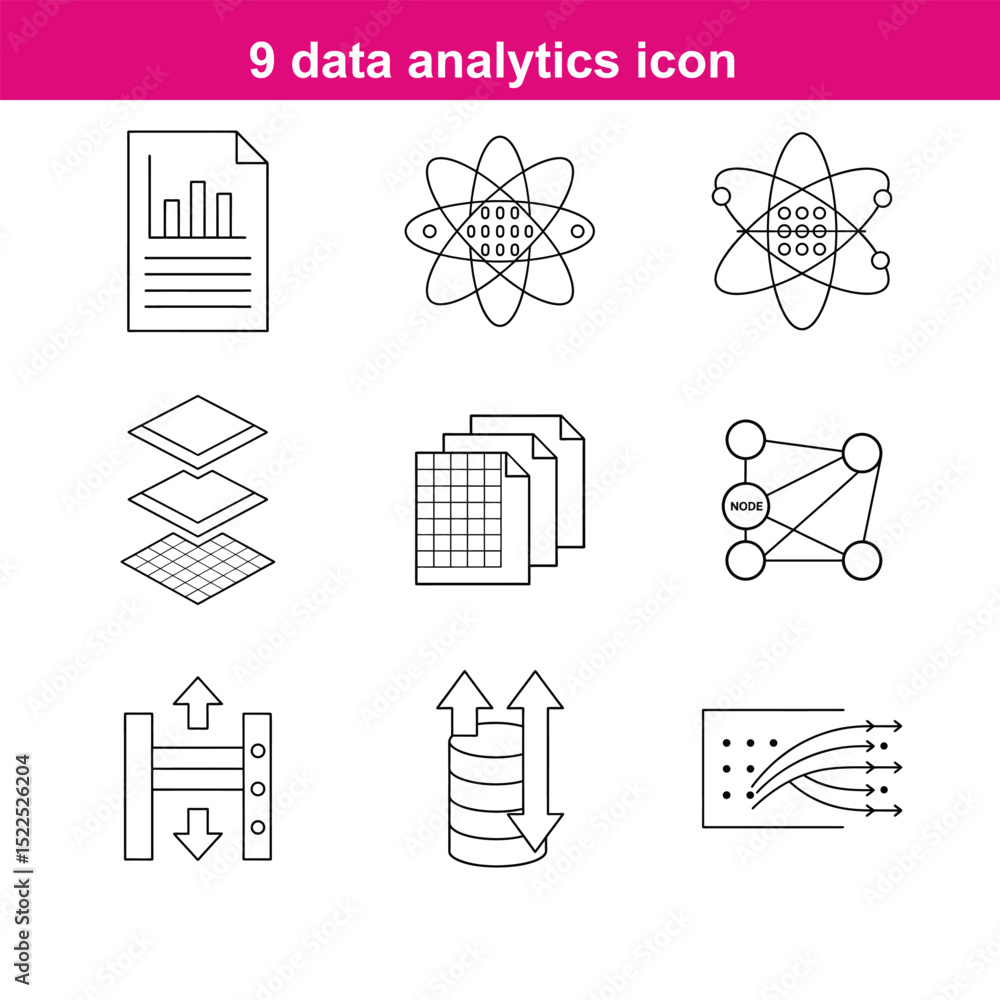 Aufkleber data analytics line art icon set full editable stroke with heading