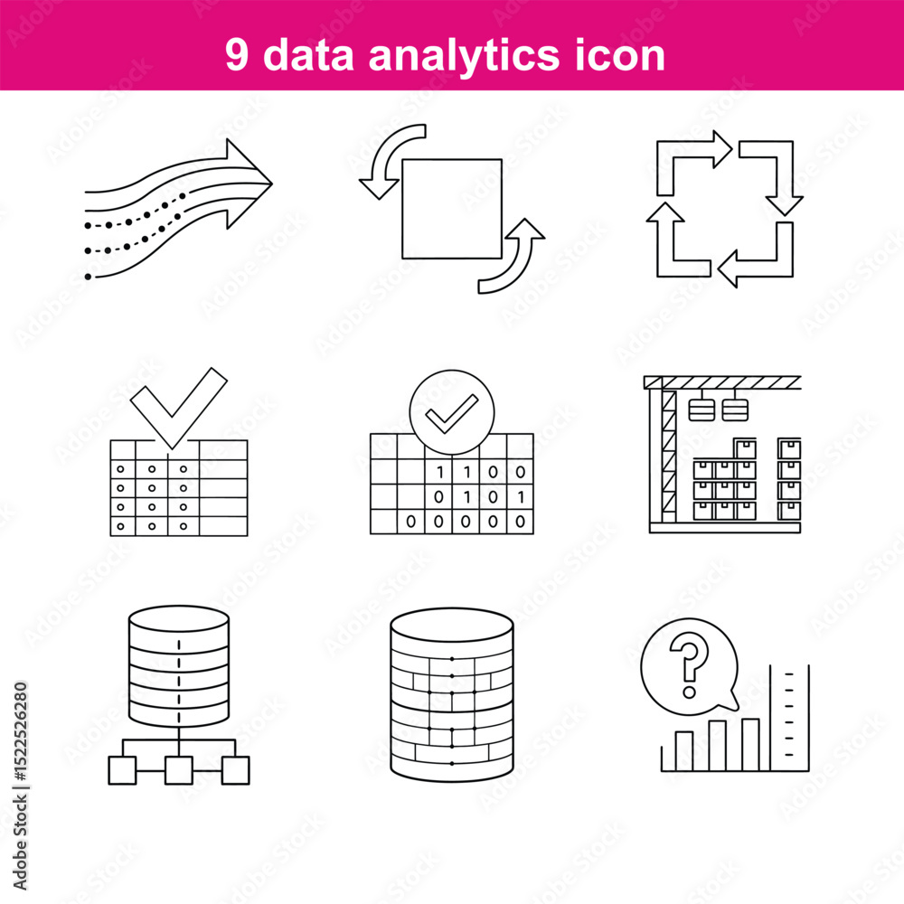 Poster data analytics line art icon set full editable stroke with heading