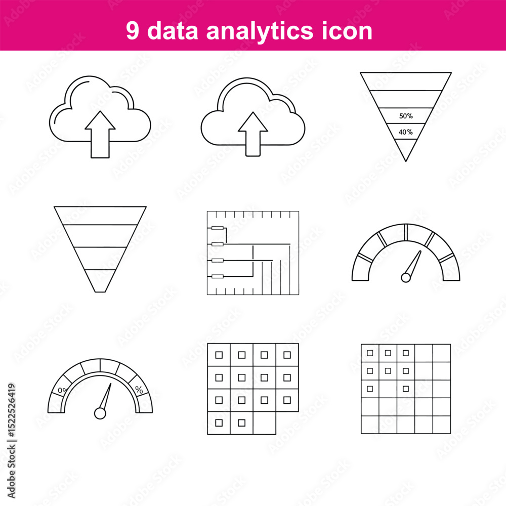 Aufkleber data analytics line art icon set full editable stroke with heading