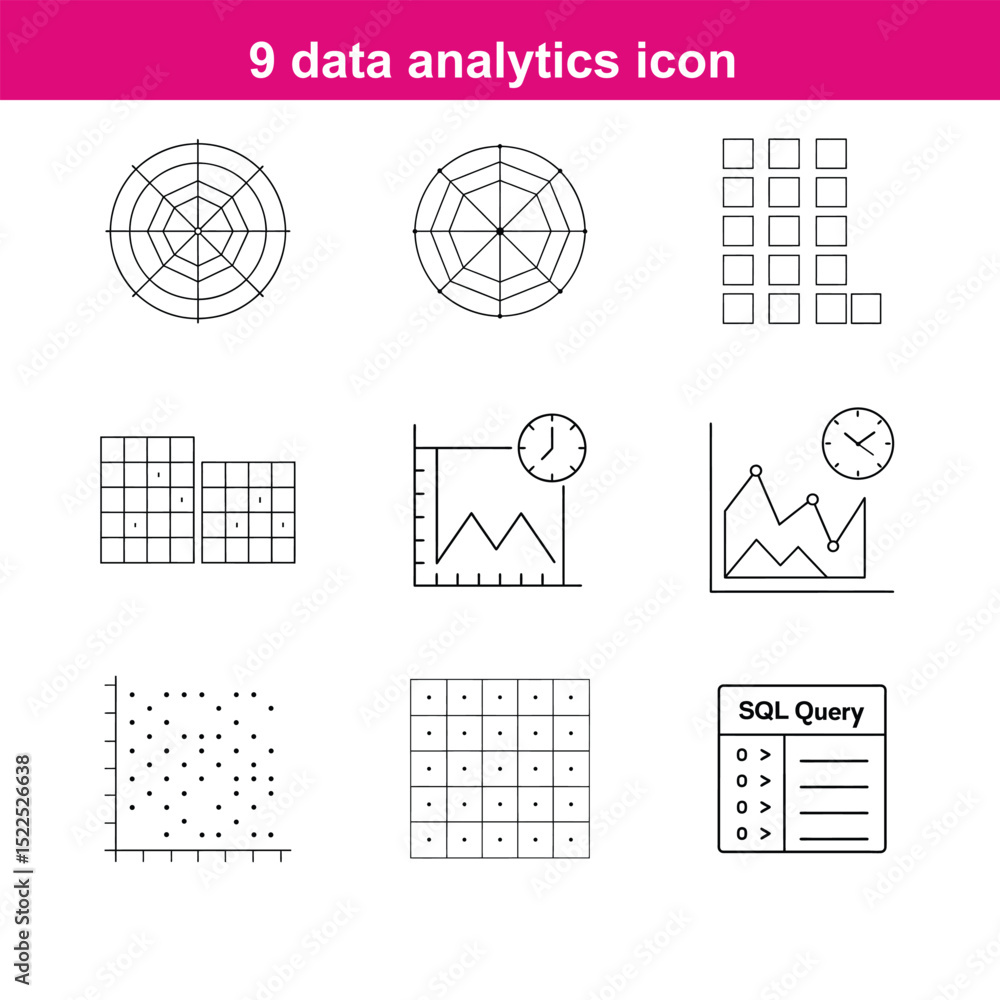 Poster data analytics line art icon set full editable stroke with heading