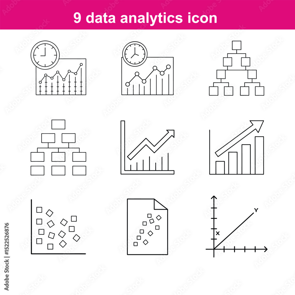 Aufkleber data analytics line art icon set full editable stroke with heading