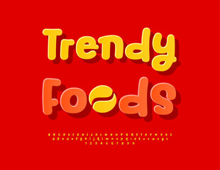 Vector Creative Advertisement Trendy Foods for Cafe and Restaurant. Playful Red Font. Artistic Alphabet Letters and Numbers set