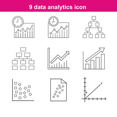 data analytics line art icon set full editable stroke with heading 