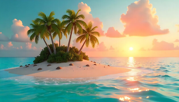 Tropical Island Sunset Escape &ndash; 3D Landscape