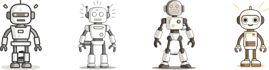 Cut out Set of Vector toy robot with blinking lights isolated on Transparent or white background.