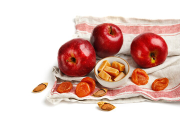 Deliciously Fresh Red Apples Accompanied by Dried Fruits and Tasty