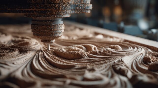 Automated wood carving process showcasing intricate design production