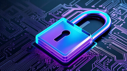 Cyber Security  Padlock on Circuit Board