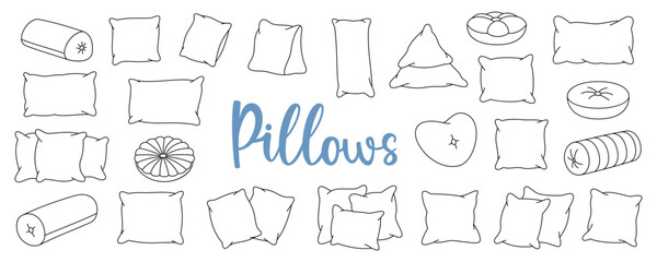 Orthopedic pillows outline set. Comfortable pillows for sleeping. Vector illustration.