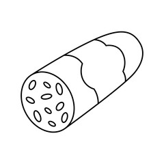 Delicious sausage outline symbol. Butcher shop meat. Vector illustration.