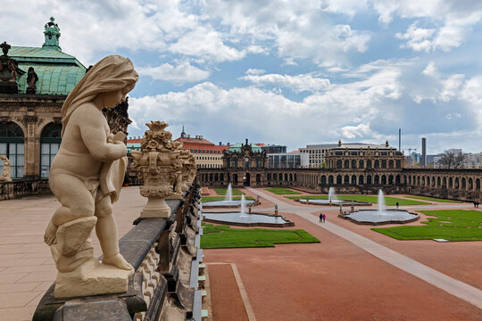 Zwinger palace with sculptures and gardens in Dresden