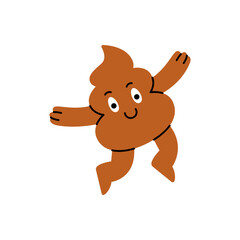 Excited cartoon poop character jumping high with a joyful smile, expressing happiness and enthusiasm. Vector illustration.