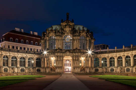 Zwinger Palace in Dresden illuminated at night