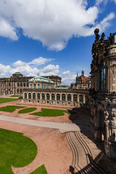 Zwinger Palace architecture under bright sky in Dresden