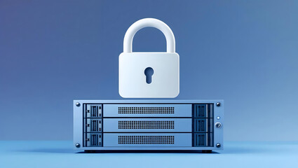 Data Security  Server with Padlock  Cybersecurity Concept