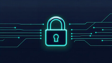 Cyber Security  Padlock on Digital Circuit Board