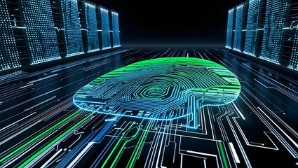 Digital Brain  AI  Circuit Board  Fingerprint  Data Center  Technology Background