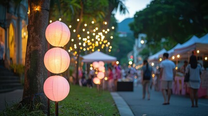 Beautifully Lit Ramadan Street Market with Vendors Selling Colorful Goods in an Enchanting Night Atmosphere