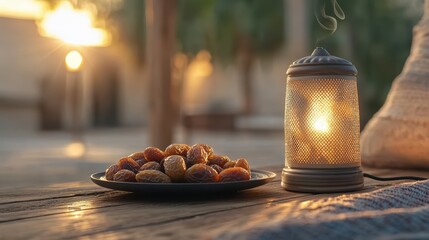 Celebrate Ramadan with Traditional Dates and Arabic Coffee Under Soft Evening Light