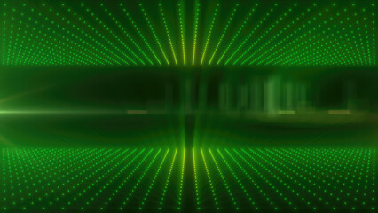 Green futuristic digital grid with bright glowing lights, representing technology, data, and innovation concepts