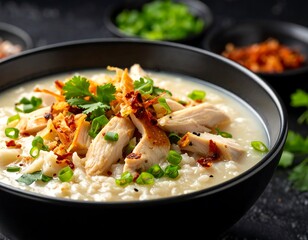 Chicken rice porridge in bowl