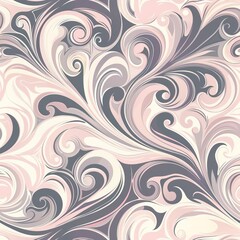 Seamless pattern of swirling, organic shapes in pink, gray, and cream colors. Decorative and stylized.