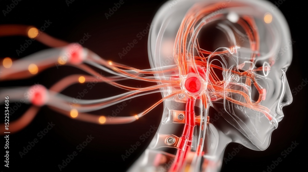 Poster futuristic robot head profile ai cyborg technology neural network cyberpunk