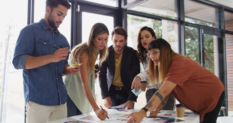 Choice, designers or people with teamwork for planning, brand colors or company decision. Startup,...