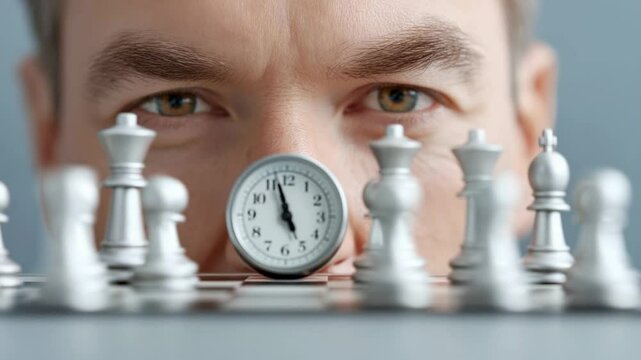 Intense focus on chess pieces with timer, highlighting strategic gameplay moments