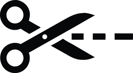 Black Scissors Cutting Dotted Line Design Element Icon on Isolated White Background