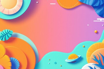 Colorful abstract background with geometric shapes and tropical elements