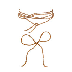 A detailed drawing of a brown rope tied with a bow against a white background © Daria