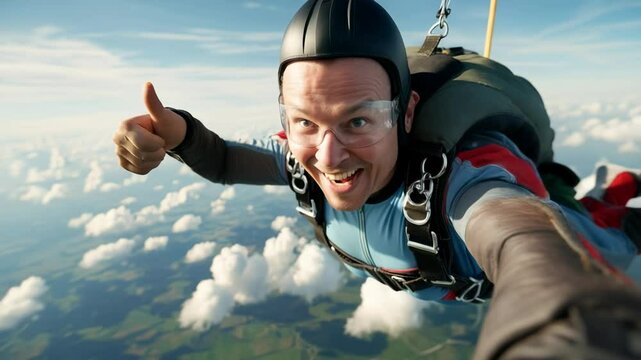 Skydiver enjoying freefall with airplane in background over scenic landscape during daytime adventure