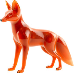 A refined fire opal fox sculpture with smooth curves and sharp tail, poised alertly. 