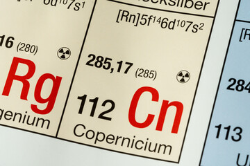 Copernicum German periodic table of elements macro close-up chemical physical description