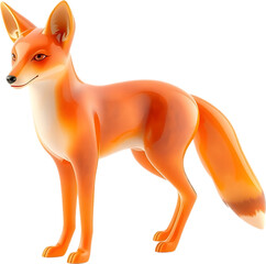 A refined fire opal fox sculpture with smooth curves and sharp tail, poised alertly. 
