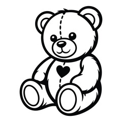 Naklejka premium Teddy Bear with Heart Icon, Vector, Illustration, Icon, Outline, Line Art, Silhouette, Logo, White Background.