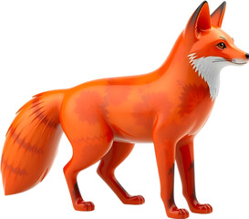 A refined fire opal fox sculpture with smooth curves and sharp tail, poised alertly. 