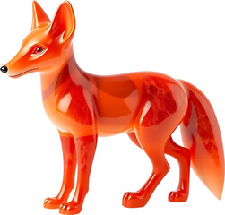 A refined fire opal fox sculpture with smooth curves and sharp tail, poised alertly. 