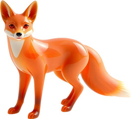 A refined fire opal fox sculpture with smooth curves and sharp tail, poised alertly. 