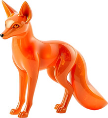 A refined fire opal fox sculpture with smooth curves and sharp tail, poised alertly. 