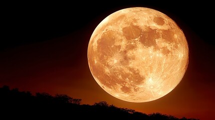 Fototapeta premium Majestic Full Moon over Silhouetted Landscape at Night