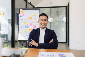 businessman working in office, happy professional asian business man company employee sitting at...