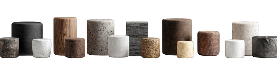 Cylindrical Objects in Various Shades and Textures