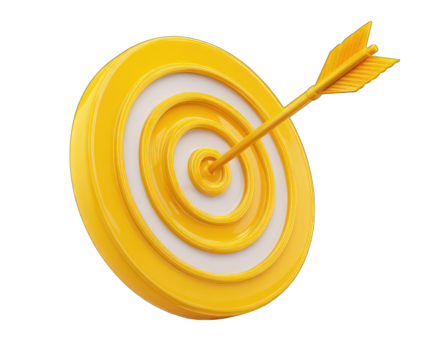 A vibrant yellow target with a centered orange arrow