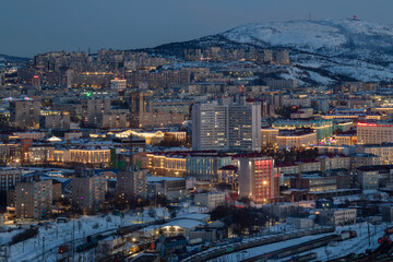 Obraz premium View of Murmansk on a March evening